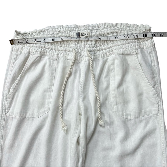 ROXY Oceanside Linen Blend Mid-Rise Flared 32” Inseam Pant White Size Large - Picture 6 of 14